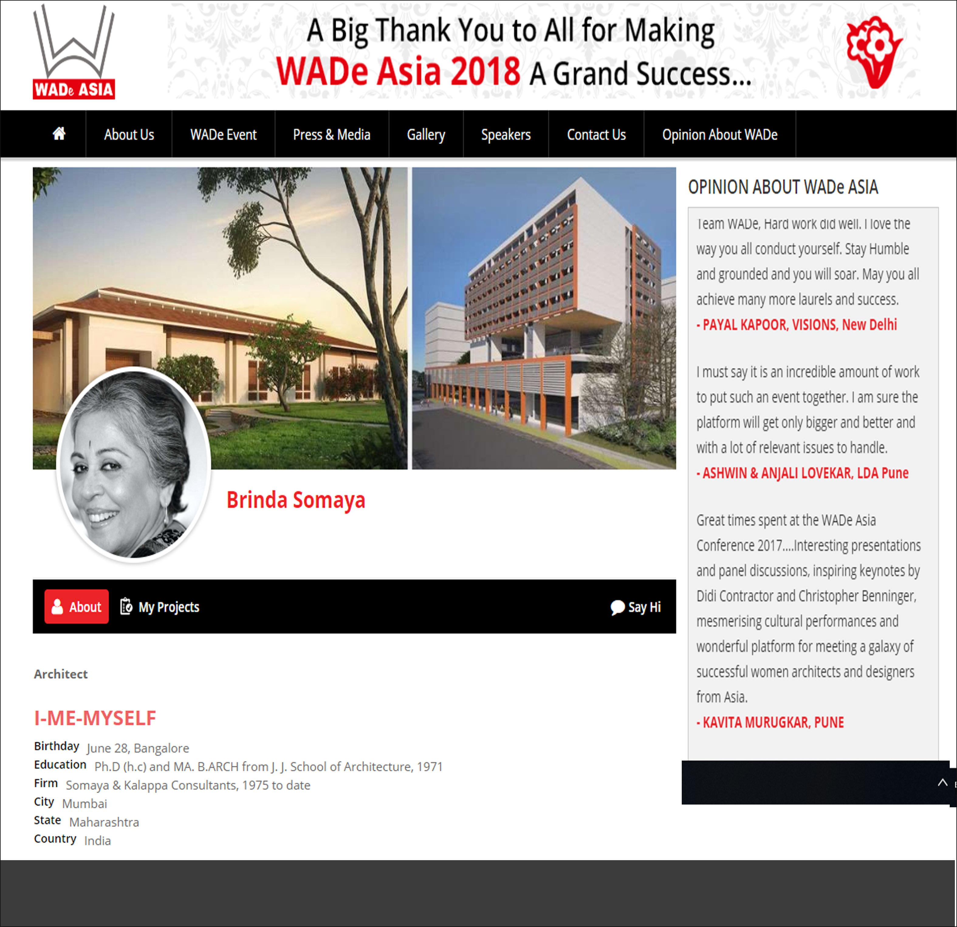 Brinda Somaya,Wadeindia - WADe Asia 2018 - January 2018